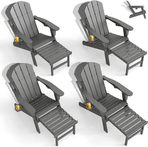 Miniatura 13 de GREENVINES Silla Adirondack ajustable con otomana retráctil, juego de 2 Plegable Plástico de polietileno de alta densidad Sillas para hoguera