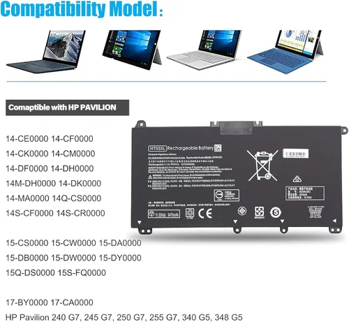 Miniatura 2 de Batería HT03XL para HP Pavilion 14 14-CE 14-CF 14-CM 14M-DH 14-DQ 14-FQ: 45.9 ft-dh1003dx 14-dq0040nr 14-cf2112wm cf1015cl 15-CW 15-DA 15-DB 15-DW