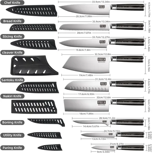 Miniatura 2 de MDHAND - Juego de cuchillos de chef con bolsa enrollable, juego de 10 cuchillos profesionales con afilador, cuchillos de cocina japoneses de acero