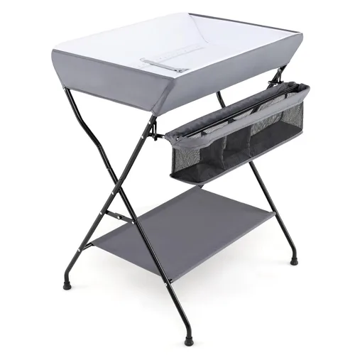 Miniatura 9 de HONEY JOY Cambiador, organizador plegable para guardería con estante abierto y cinturón de seguridad, estación de cambio de pañales portátil
