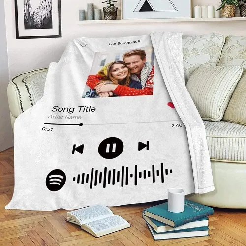 Miniatura 13 de Manta personalizada con escaneo de imágenes, código de Spotify, foto negra, manta de forro polar personalizada, manta suave para cuna, manta