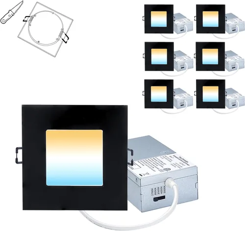 Miniatura 10 de POPANU Iluminación empotrable LED cuadrada de 4 pulgadas, lámpara empotrable sin lata, luz de techo regulable con caja de conexiones, Blanco