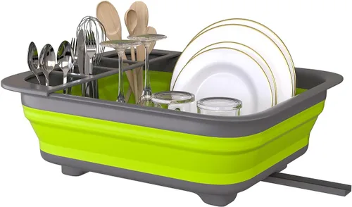 Miniatura 10 de THANSTAR Escurridor de platos plegable, organizador portátil de vajilla para cocina, autocaravanas, cámpers, remolque de viaje, bandeja
