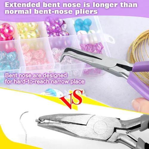 Miniatura 5 de SPEEDWOX Alicates de Punta de Aguja Doblada con Mandíbula Dentada Mini Alicates de Punta Larga Doblados Alicates Removedores de Aguja Herramientas