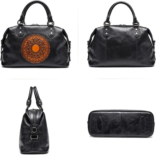 Miniatura 8 de Bolsos de cuero genuino para mujer, bolso cruzado retro Mandela