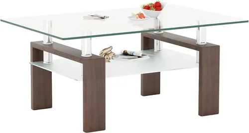 IANIYA El rectángulo negro de la nuez moderó la tabla de centro de cristal moderada de las piernas del tubo del metal Negro Nuez (Black Walnut)