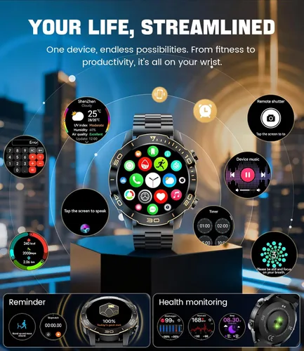 Miniatura 8 de Smart Watches for Men Luxury for Android iPhone/50 Day Battery,Fitness Watch with Heart Rate/Blood Pressure/Sleep Monitor,Men's Smartwatch Amoled