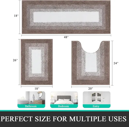 Miniatura 2 de Juegos de alfombras de baño de 3 piezas, alfombras de baño antideslizantes absorbentes, alfombras de baño de felpa extra suaves y esponjosas