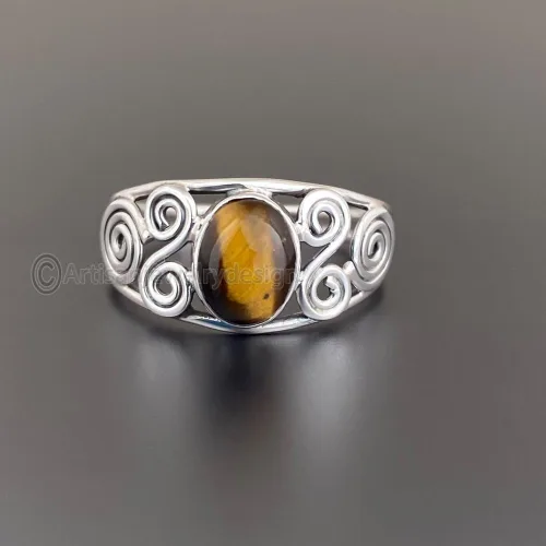 Miniatura 4 de Tiger Eye Ring Women, 925 Sterling Silver Ring, Handmade Tiger Ring, Minimalist Silver Ring, Tiger Gemstone Ring, Bohemian Ring Women, Tiger Oval