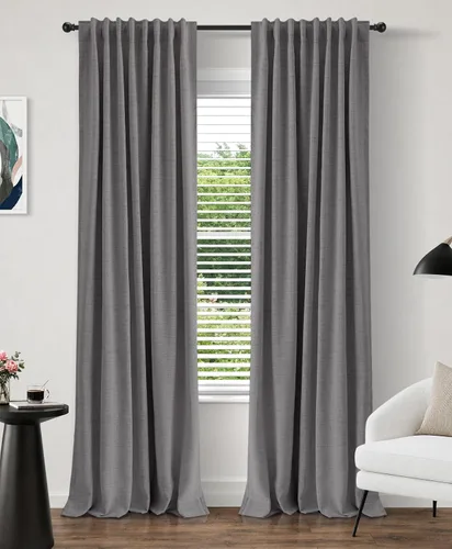 Miniatura 31 de INOVADAY Cortinas 100% opacas de 63 pulgadas de largo, juego de 2 paneles de lino con pestaña trasera, bolsillo para barra, cortinas opacas