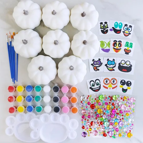 Miniatura 8 de Winlyn 8 juegos de pintura de calabaza de 4 pulgadas, manualidades de otoño, pintar tus propias calabazas de Halloween, calabazas de espuma blanca