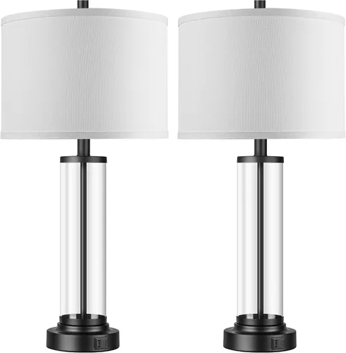Miniatura 5 de QiMH Juego de 2 lámparas de mesa con control táctil con puertos USB, lámpara de noche regulable de 3 vías para sala de estar, dormitorio, casa