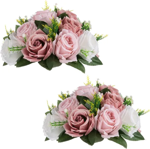 Miniatura 39 de Sziqiqi - 2 flores artificiales, flores de seda, 15 tallos para centros de mesa de flores o arreglos colgantes. Blanco puro