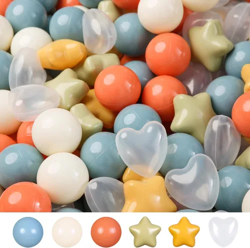 Miniatura 25 de Bolas de hoyo de TRENDPLAY en forma de estrella y corazón para niños pequeños - 50, 100, 200, 500 piezas de bolas de plástico para diversión y juego