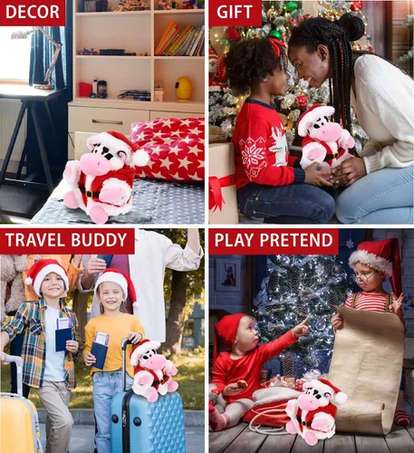 Miniatura 3 de DolliBu Juguete de peluche de vaca de Papá Noel, súper suave, disfraz de animal salvaje con traje de Papá Noel rojo, lindo regalo de vida silvestre