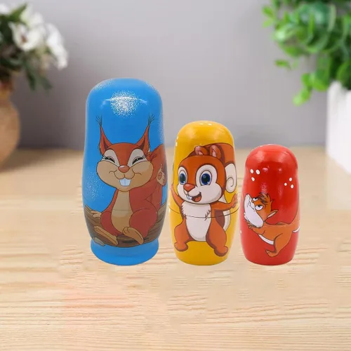 Miniatura 5 de Konrisa 6 piezas de muñecas de anidación de ardilla para niños, muñecas rusas de anidación Matryoshka, figura de madera, juguetes apilables