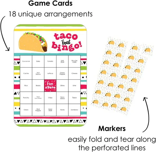 Miniatura 2 de Big Dot of Happiness Taco 'Bout Fun - Tarjetas de bingo y marcadores - Juego de bingo de fiesta mexicana - Juego de 18