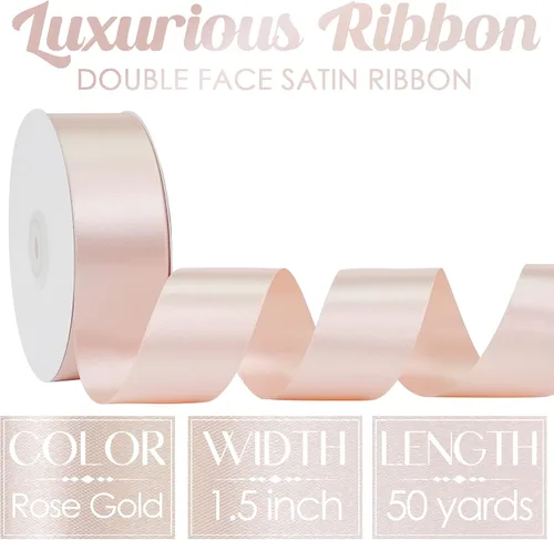 Miniatura 2 de MEEDEE Cinta de satén de oro rosa de 1-1/2 pulgadas, cinta de oro rosa Lux de doble cara por 50 yardas, cintas de satén de poliéster