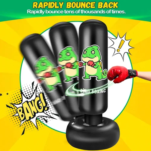 Miniatura 5 de Saco de boxeo inflable para niños, saco de boxeo para niños de 65 pulgadas con guantes para niños y niñas, juego de boxeo para practicar karate