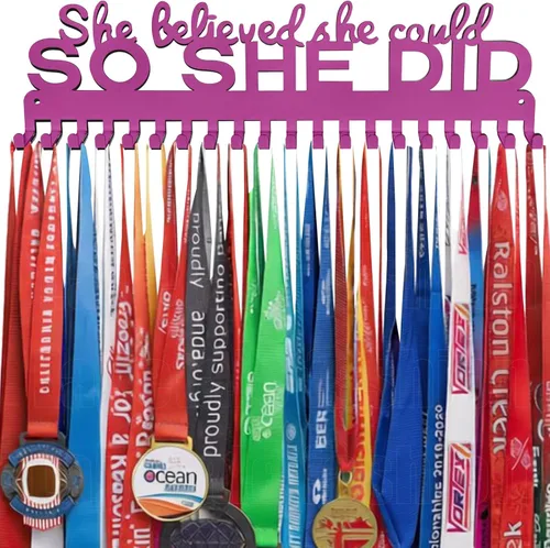 Miniatura 14 de Medal Hanger Display - She Believed She Could She Did - Personalized Medal Holder for Sport Race Runner Sturdy Steel Metal Plaque Over 63 Medals