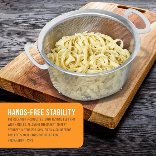 Miniatura 6 de Colador de acero inoxidable U.S. Kitchen Supply con malla de 3 cuartos de galón, tipo canastilla con un amplio borde, pies de apoyo y asas