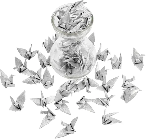 WANDIC 50 grúas de papel de origami, hechas a mano, plegadas a mano, grúa de papel de origami, guirnalda de cuerda para decoración del hogar, fiesta