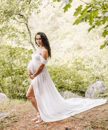 Miniatura 5 de ZIUMUDY Vestido de maternidad para sesión de fotos, fotografía, largo de gasa, vestido de maternidad transparente