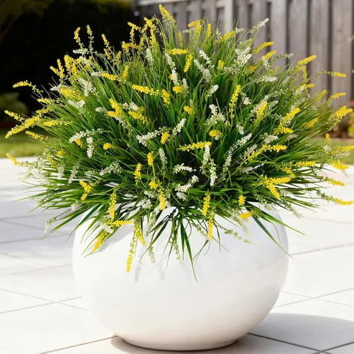 Miniatura 15 de Flores artificiales para decoración al aire libre, 12 paquetes de hierba falsa de mono para el hogar, jardín, porche, balcón, flores de lavanda