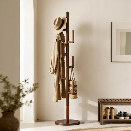 Miniatura 10 de Perchero independiente de madera maciza de cactus con 6 ganchos en forma de L y 3 tamaños ajustables, perchero para dormitorio, entrada, sala