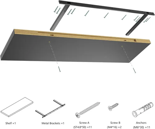 Miniatura 7 de Juego de 3 estantes flotantes negros de 24 pulgadas de ancho x 10 pulgadas de profundidad x 1 pulgadas de alto, estante de pared flotante de madera
