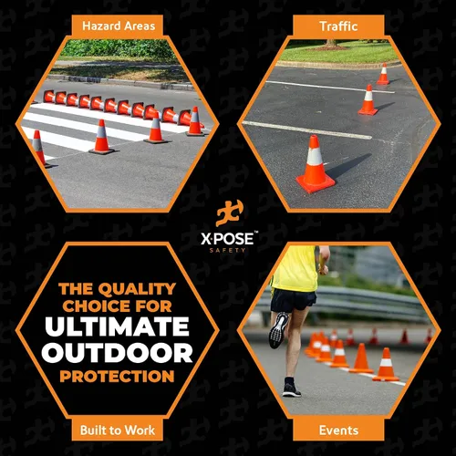 Miniatura 2 de Xpose Safety Conos de tráfico naranjas de 12 pulgadas con collar de 4 pulgadas, paquete de 4 conos de seguridad de plástico PVC multiusos