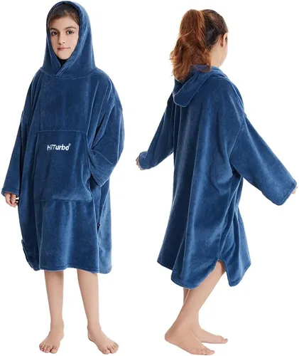 Miniatura 6 de Hiturbo Bata de Cambio para Niños: Manta Suave y Acolchada Portátil - Sudadera Cálida de Forro Polar Coral - Poncho para Nadar y Surfear para Niños