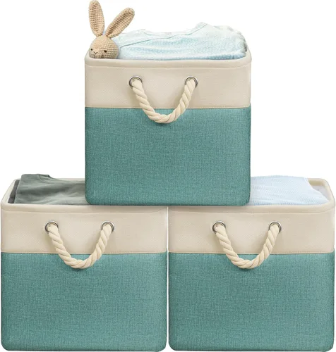 Miniatura 19 de Simple Houseware Cubos de almacenamiento de tela grandes de 13 x 13 pulgadas para armario y organizador de cubos, paquete de 3, color beige