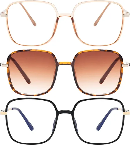 Miniatura 8 de Paquete de 3 lentes de lectura de gran tamaño para mujeres y hombres, marco grande súper ligero, bloqueo de luz azul, lentes de lectura