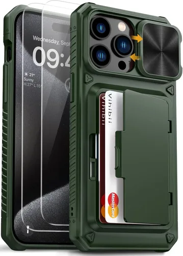 Miniatura 30 de Vihibii Funda para iPhone 13 Pro Max/iPhone 12 Pro Max con tarjetero (4 tarjetas) [bloqueo RFID] y cubierta de cámara deslizante, protección contra