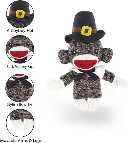 Miniatura 2 de Plushland Calcetín de peregrino de peluche de Acción de Gracias, con lindo sombrero y cuello, juguetes de peluche de 6 pulgadas