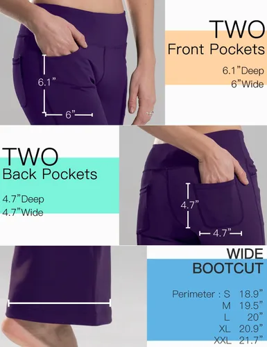 Miniatura 102 de Safort Pantalones de yoga con entrepierna de 28" 30" 32" 34"más amplios en la parte inferior para botas altas, 4 bolsillos, UPF50+