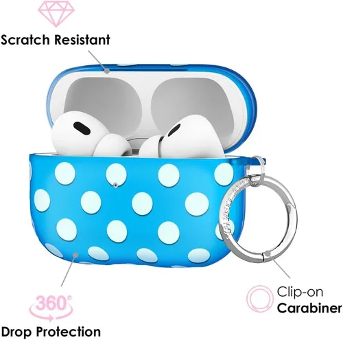 Miniatura 4 de Velvet Caviar Compatible with AirPods Pro Case 2nd and 1st Generation - Cute Protective Hard Cover for Women - Blue Aquamarine Polka Dot