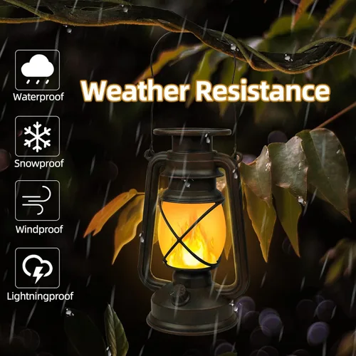 Miniatura 4 de Linterna Solar para Exterior Impermeable, Luces Solares LED Vintage con Llama Parpadeante, Lámparas de Camping, Linterna Rústica Colgante de Carga
