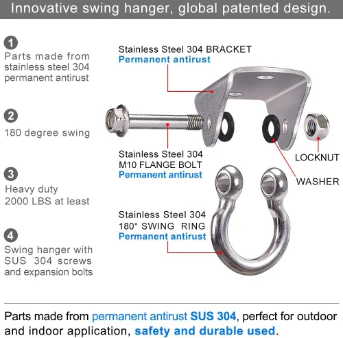 Miniatura 5 de BeneLabel - Colgador de columpio resistente de acero inoxidable para montaje en techo con capacidad de 726 kg de hardware para asiento de columpio