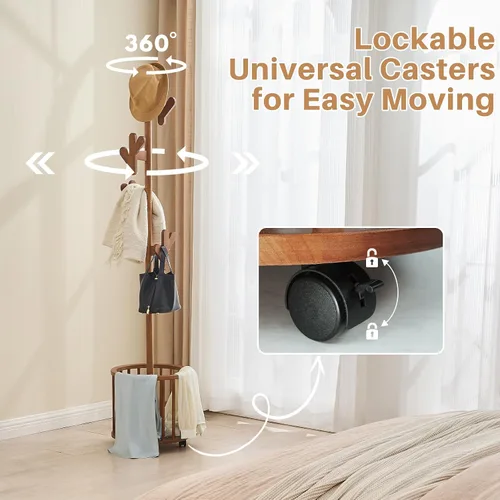 Miniatura 4 de Uniclinens Perchero de madera independiente – Perchero independiente resistente, perchero de madera con 6 ganchos, aspecto creativo de rama de árbol