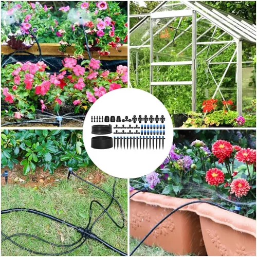 Miniatura 9 de Kit automático de riego por goteo para invernadero, patio y jardín - Sistema de riego de micro nebulización con boquillas ajustables, temporizador