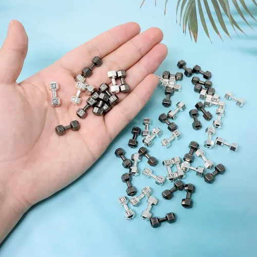 Miniatura 3 de Honbay 50 dijes de aleación para mancuernas colgantes, mini, equipo de fitness, cuentas espaciadoras para aretes, collares, pulseras, llaveros