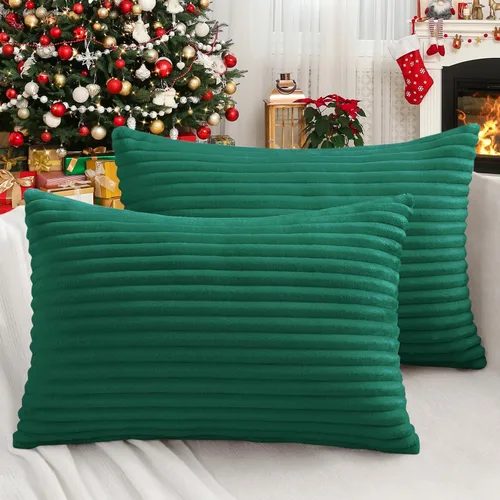 Miniatura 10 de Simmore Juego de 2 fundas de almohada decorativas de 16 x 16 pulgadas, fundas de almohada de franela de felpa suave de doble cara para sofá sala