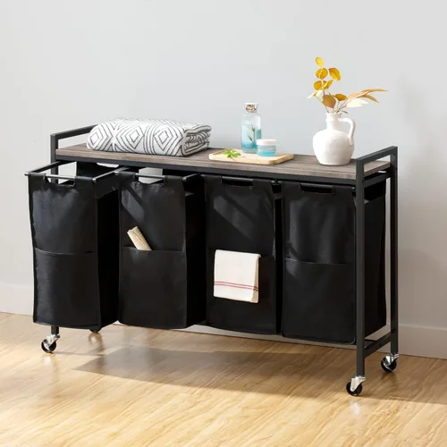 Miniatura 8 de HOOBRO Organizador de lavandería de 4 secciones, cesta de lavandería con ruedas, 4 × 10.5 Gal (39.8L), cesta de lavandería con ruedas, bolsas