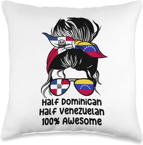 Venezuela Dominican Republic Heritage Gift Almohada dominicana y mitad venezolana desordenada, 16 x 16 pulgadas, multicolor
