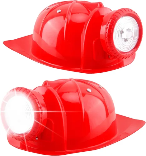 Paquete de 2 sombreros de construcción para niños, casco de disfraz de minero con luz para niños y niñas, suministros de fiesta de Halloween