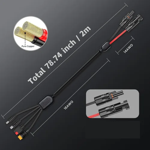 Miniatura 7 de Cable de carga de panel solar FlexSolar 6.6 pies 14AWG, conector solar a Anderson, DC5521, DC7909, adaptador XT60 para batería, estación de energía