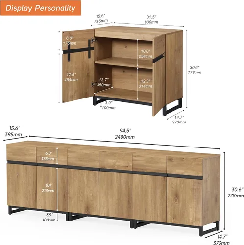 Miniatura 2 de WAMPAT Moderno soporte de TV para televisores de hasta 100 pulgadas, centro de entretenimiento de madera 3 en 1 con estantes ajustables y Roble