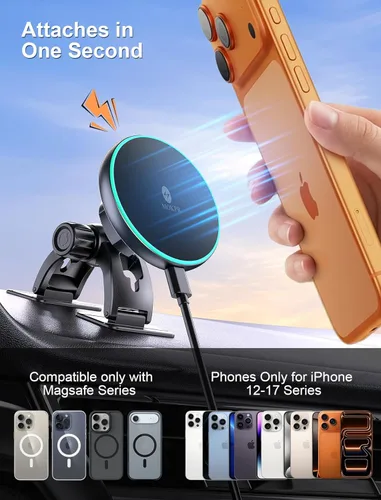 Miniatura 2 de MOKPR Magsafe - Cargador de coche para iPhone, cargador de coche inalámbrico, soporte magnético para teléfono para salpicadero, ventilación de aire